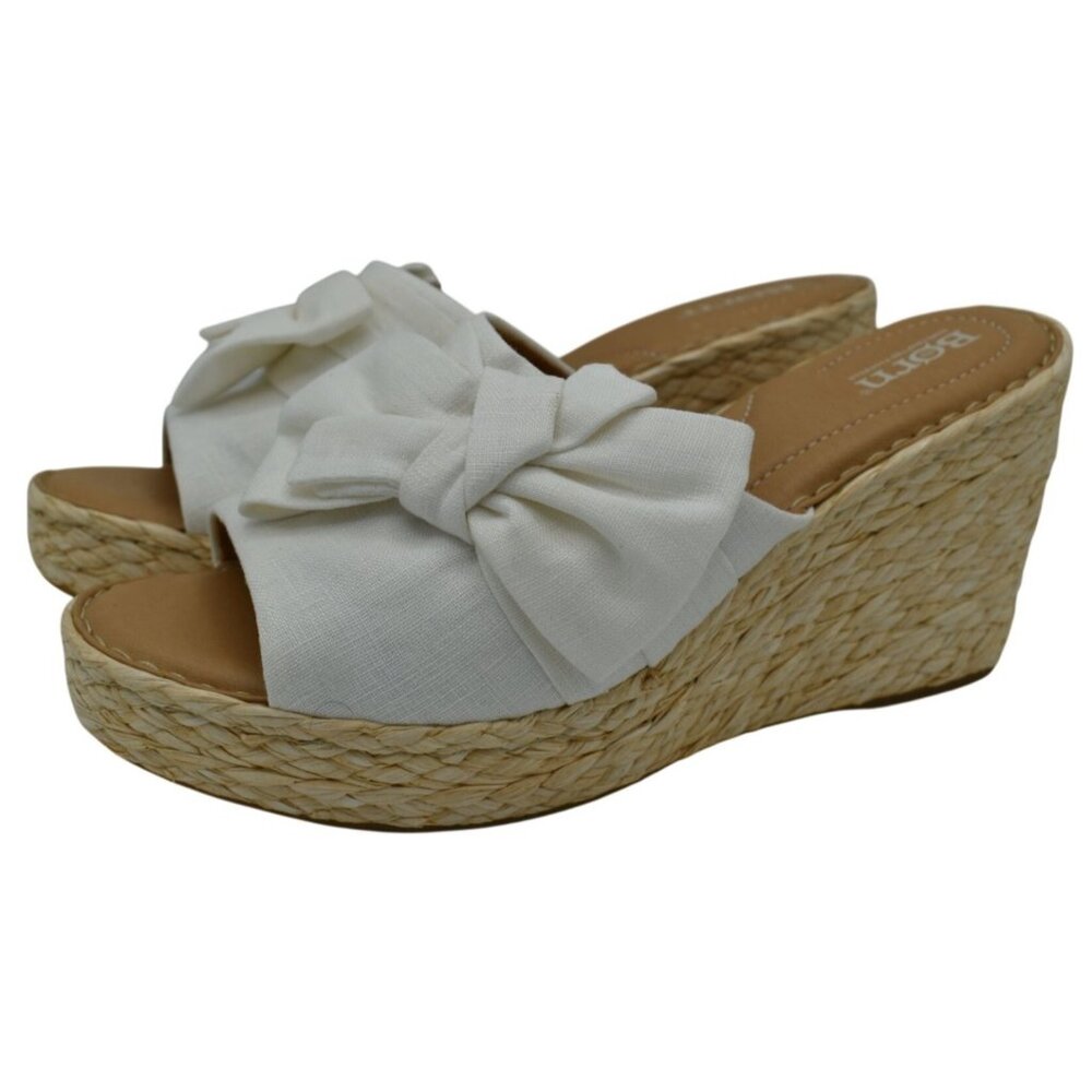 Born Womens Size 11 Adalia Espadrille Wedge‎ Cream Bow Open Toe Sandals Shoes